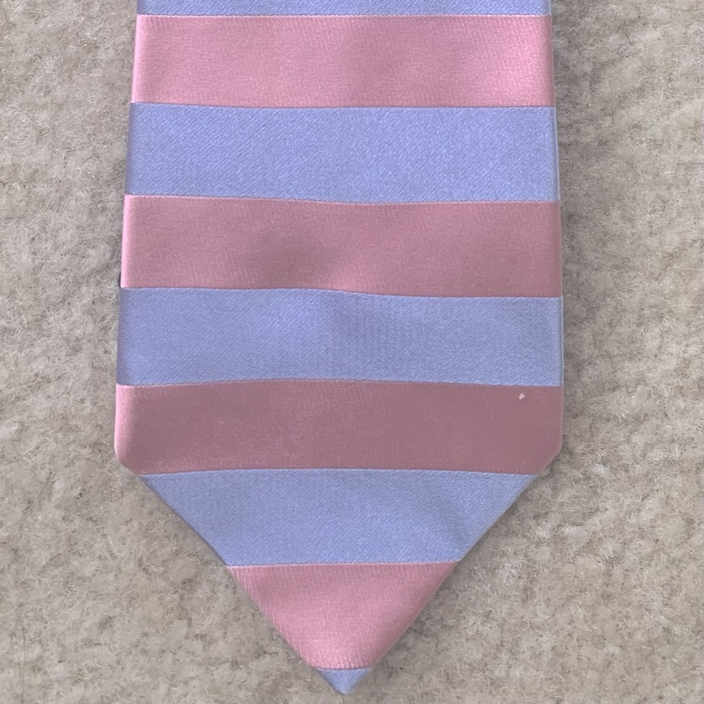 Tommy Hilfiger Pink And Periwinkle Striped Color Block  Iridescence Silk Tie